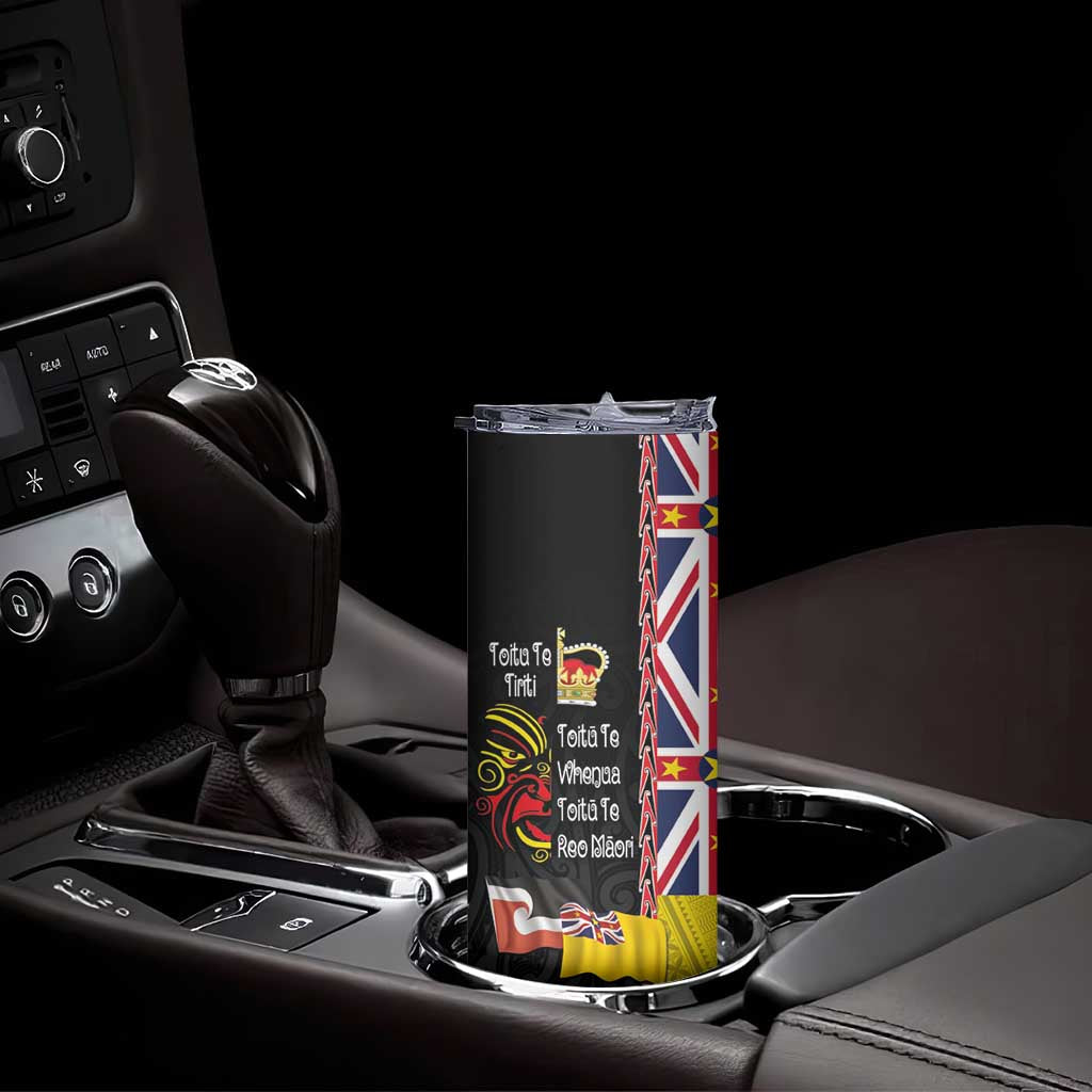 Aotearoa and Niue Toitu Te Tiriti Skinny Tumbler Honour the Treaty - Fight Together Stand Together LT03 - Polynesian Pride