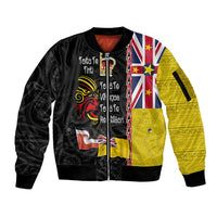 Aotearoa and Niue Toitu Te Tiriti Sleeve Zip Bomber Jacket Honour the Treaty - Fight Together Stand Together LT03 Unisex Black - Polynesian Pride