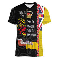 Aotearoa and Niue Toitu Te Tiriti Women V-Neck T-Shirt Honour the Treaty - Fight Together Stand Together LT03 Female Black - Polynesian Pride