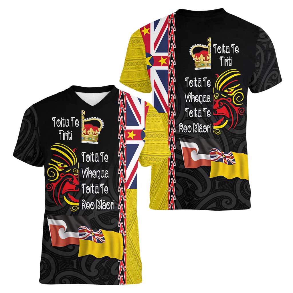 Aotearoa and Niue Toitu Te Tiriti Women V-Neck T-Shirt Honour the Treaty - Fight Together Stand Together LT03 - Polynesian Pride
