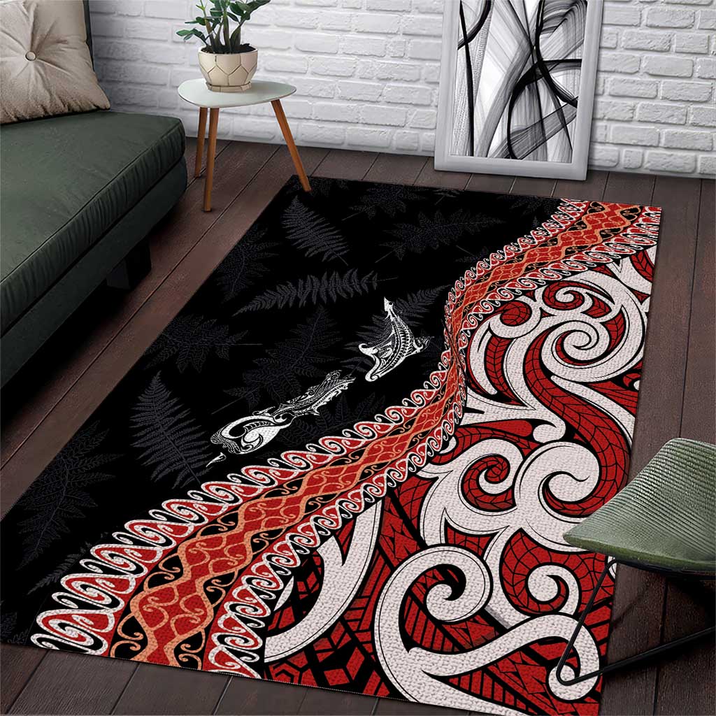 Aotearoa Maori Stylized Koru - Silver Ferns Area Rug LT03 Red - Polynesian Pride
