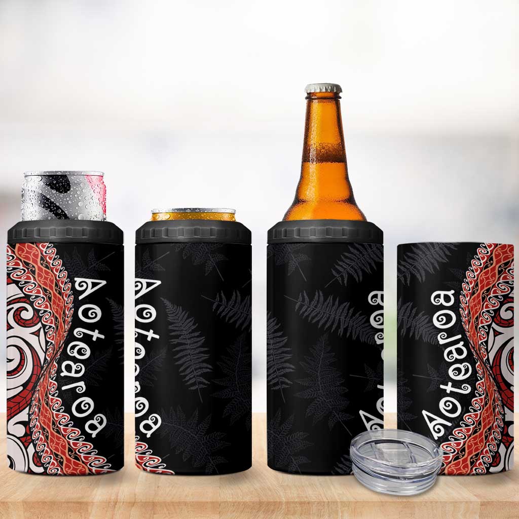 Aotearoa Maori Stylized Koru - Silver Ferns 4 in 1 Can Cooler Tumbler