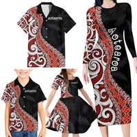 Aotearoa Maori Stylized Koru - Silver Ferns Family Matching Long Sleeve Bodycon Dress and Hawaiian Shirt LT03 - Polynesian Pride