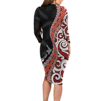 Aotearoa Maori Stylized Koru - Silver Ferns Family Matching Long Sleeve Bodycon Dress and Hawaiian Shirt LT03 - Polynesian Pride