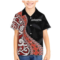 Aotearoa Maori Stylized Koru - Silver Ferns Family Matching Mermaid Dress and Hawaiian Shirt LT03 Son's Shirt Red - Polynesian Pride
