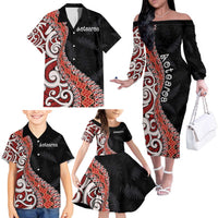 Aotearoa Maori Stylized Koru - Silver Ferns Family Matching Off The Shoulder Long Sleeve Dress and Hawaiian Shirt LT03 - Polynesian Pride