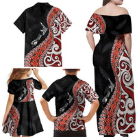Aotearoa Maori Stylized Koru - Silver Ferns Family Matching Off Shoulder Maxi Dress and Hawaiian Shirt LT03 - Polynesian Pride