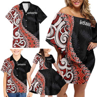 Aotearoa Maori Stylized Koru - Silver Ferns Family Matching Off Shoulder Short Dress and Hawaiian Shirt LT03 - Polynesian Pride