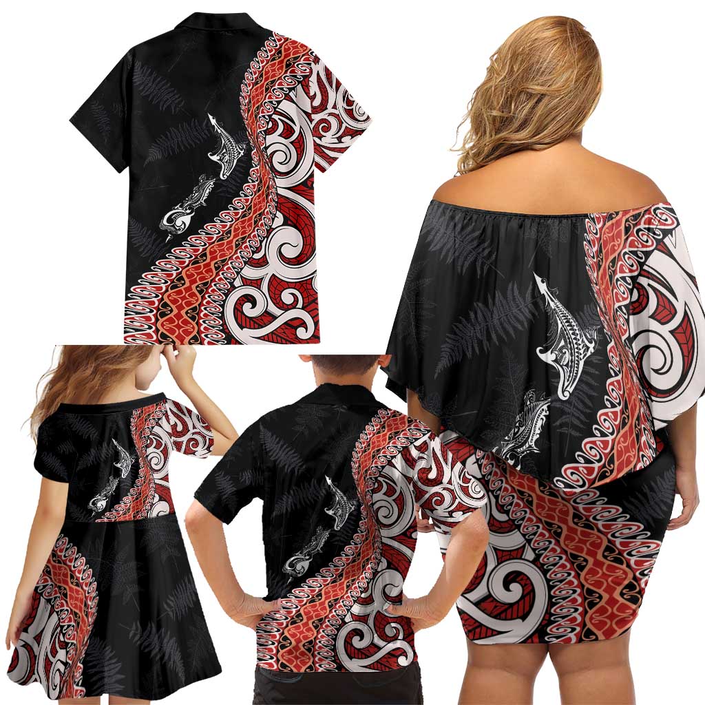 Aotearoa Maori Stylized Koru - Silver Ferns Family Matching Off Shoulder Short Dress and Hawaiian Shirt LT03 - Polynesian Pride