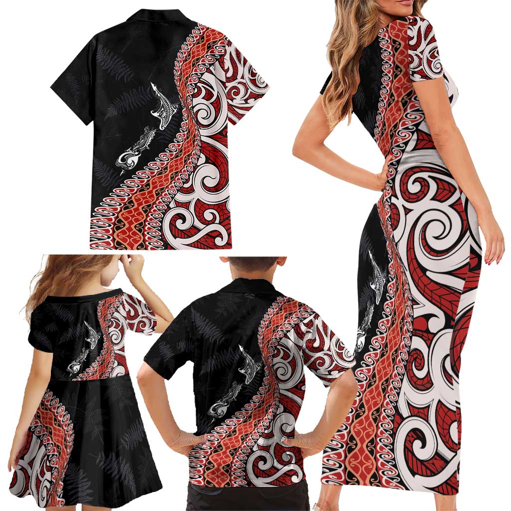 Aotearoa Maori Stylized Koru - Silver Ferns Family Matching Short Sleeve Bodycon Dress and Hawaiian Shirt LT03 - Polynesian Pride