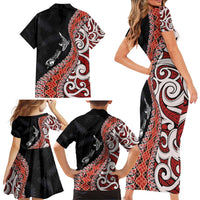 Aotearoa Maori Stylized Koru - Silver Ferns Family Matching Short Sleeve Bodycon Dress and Hawaiian Shirt LT03 - Polynesian Pride