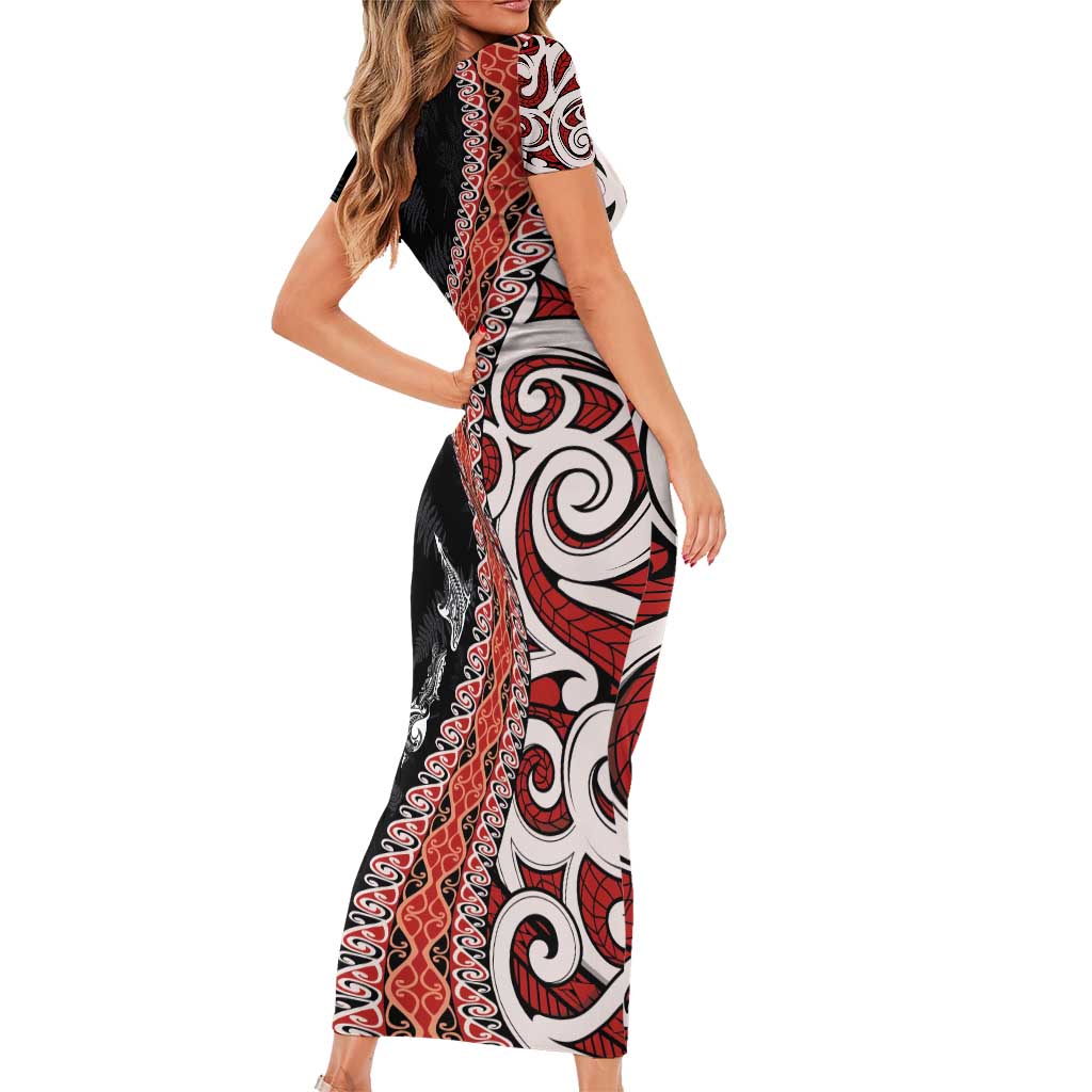 Aotearoa Maori Stylized Koru - Silver Ferns Family Matching Short Sleeve Bodycon Dress and Hawaiian Shirt LT03 - Polynesian Pride