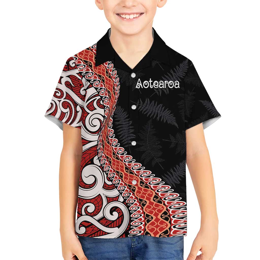 Aotearoa Maori Stylized Koru - Silver Ferns Family Matching Summer Maxi Dress and Hawaiian Shirt LT03 Son's Shirt Red - Polynesian Pride
