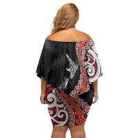 Aotearoa Maori Stylized Koru - Silver Ferns Off Shoulder Short Dress LT03 - Polynesian Pride