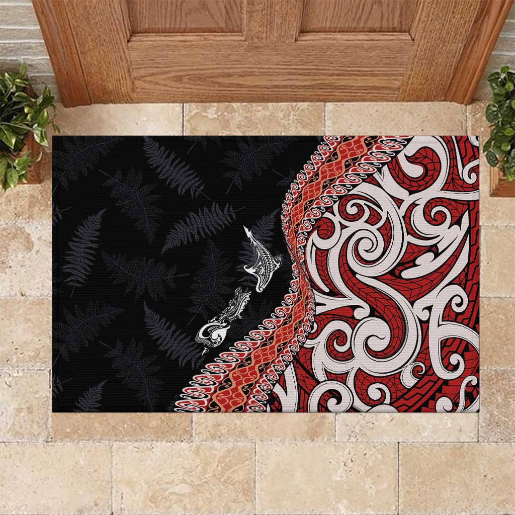 Aotearoa Maori Stylized Koru - Silver Ferns Rubber Doormat LT03 Red - Polynesian Pride