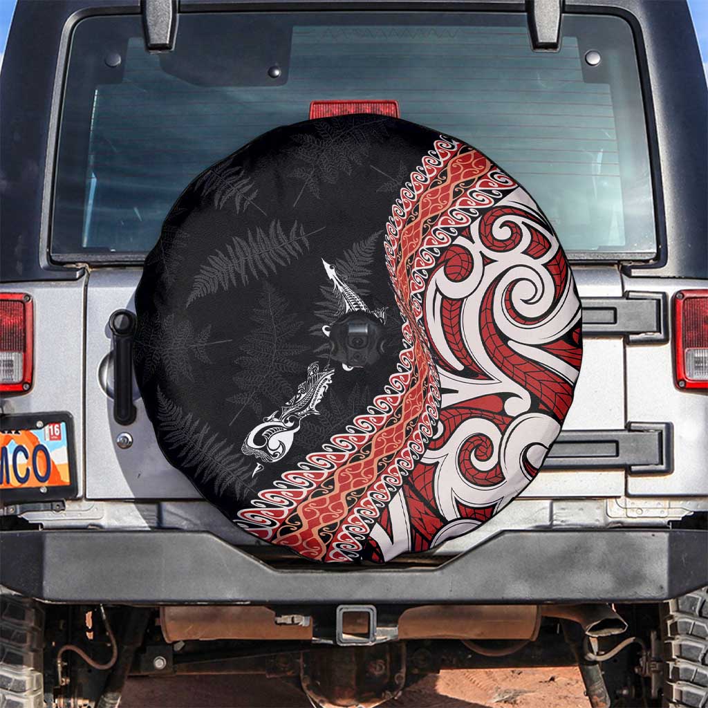 Aotearoa Maori Stylized Koru - Silver Ferns Spare Tire Cover LT03 Red - Polynesian Pride