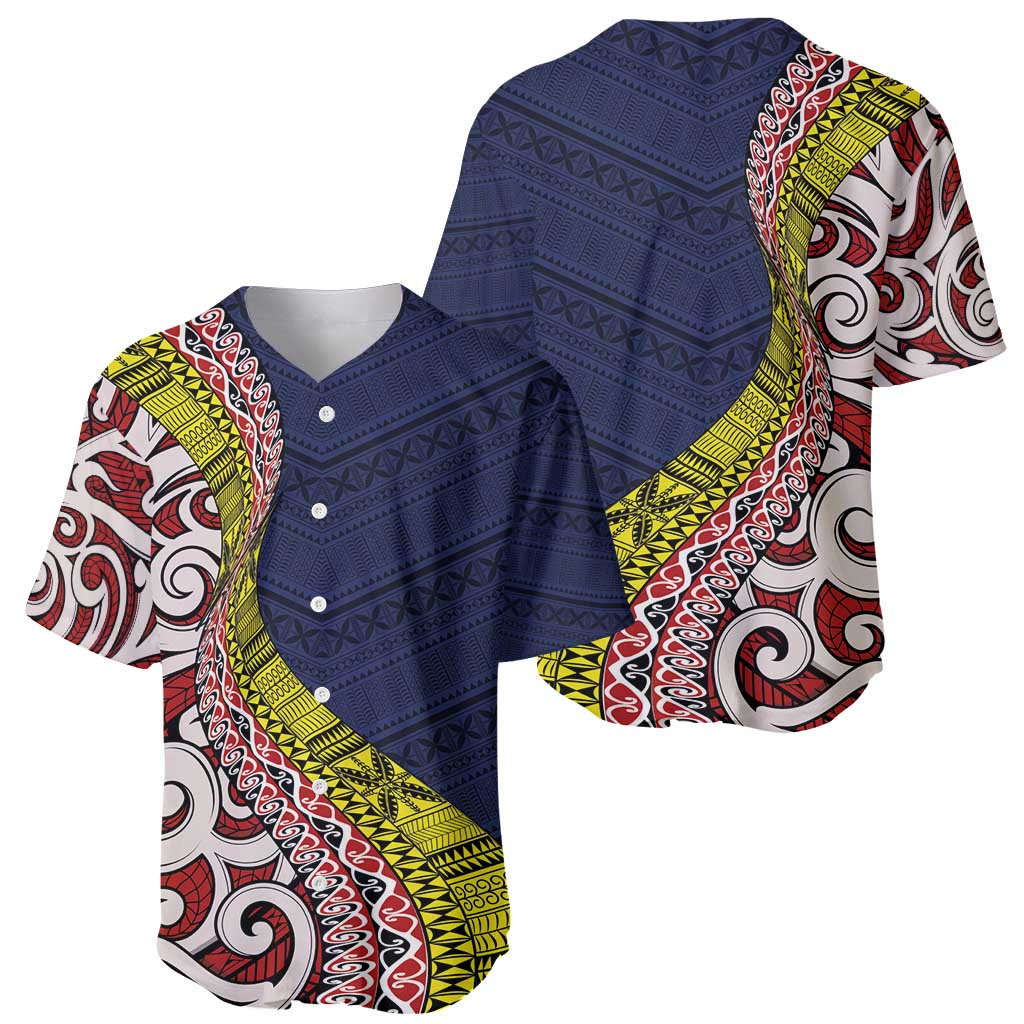 Aotearoa and Niue Baseball Jersey Hiapo Maori Stylized Koru LT03 - Polynesian Pride