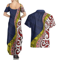 Aotearoa and Niue Couples Matching Summer Maxi Dress and Hawaiian Shirt Hiapo Maori Stylized Koru LT03 - Polynesian Pride