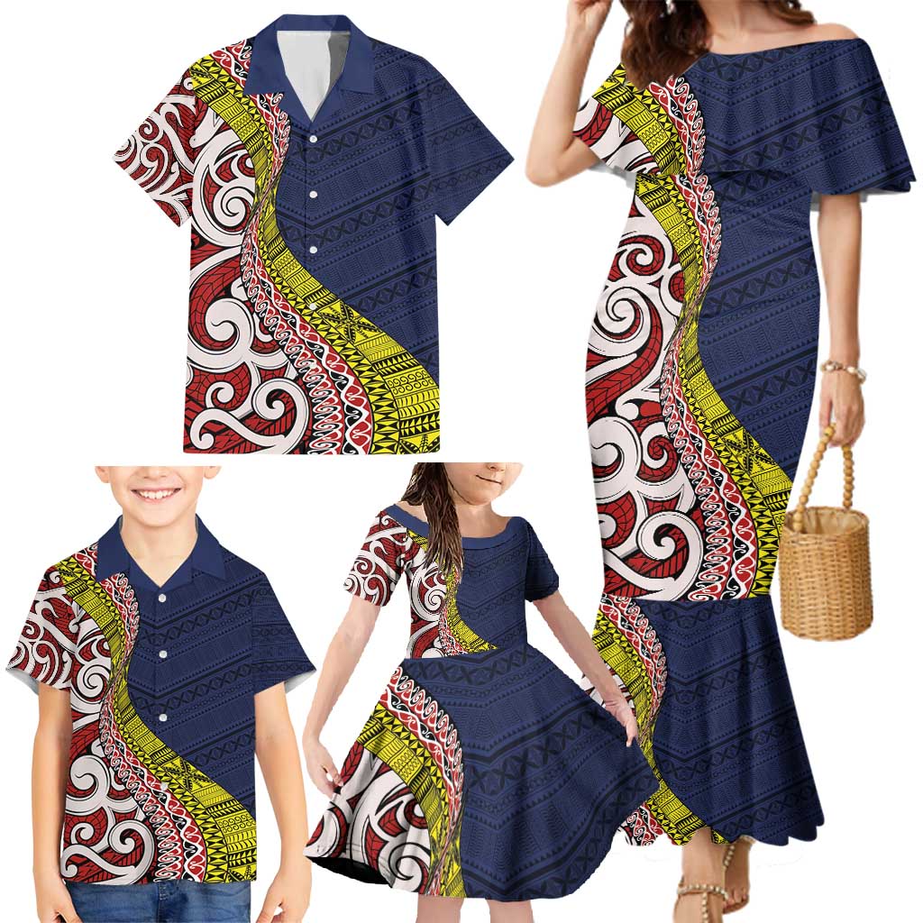 Aotearoa and Niue Family Matching Mermaid Dress and Hawaiian Shirt Hiapo Maori Stylized Koru LT03 - Polynesian Pride