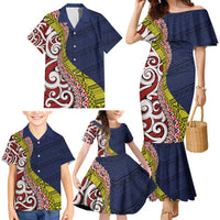 Aotearoa and Niue Family Matching Mermaid Dress and Hawaiian Shirt Hiapo Maori Stylized Koru LT03 - Polynesian Pride