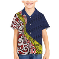 Aotearoa and Niue Family Matching Mermaid Dress and Hawaiian Shirt Hiapo Maori Stylized Koru LT03 Son's Shirt Blue - Polynesian Pride