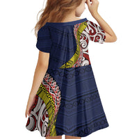 Aotearoa and Niue Family Matching Short Sleeve Bodycon Dress and Hawaiian Shirt Hiapo Maori Stylized Koru LT03 - Polynesian Pride
