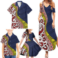 Aotearoa and Niue Family Matching Summer Maxi Dress and Hawaiian Shirt Hiapo Maori Stylized Koru LT03 - Polynesian Pride