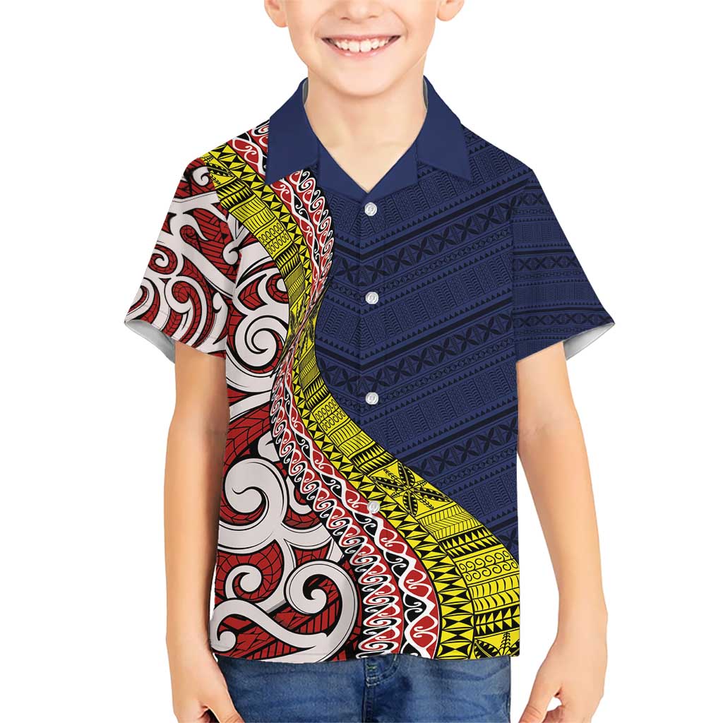 Aotearoa and Niue Kid Hawaiian Shirt Hiapo Maori Stylized Koru LT03 Kid Blue - Polynesian Pride