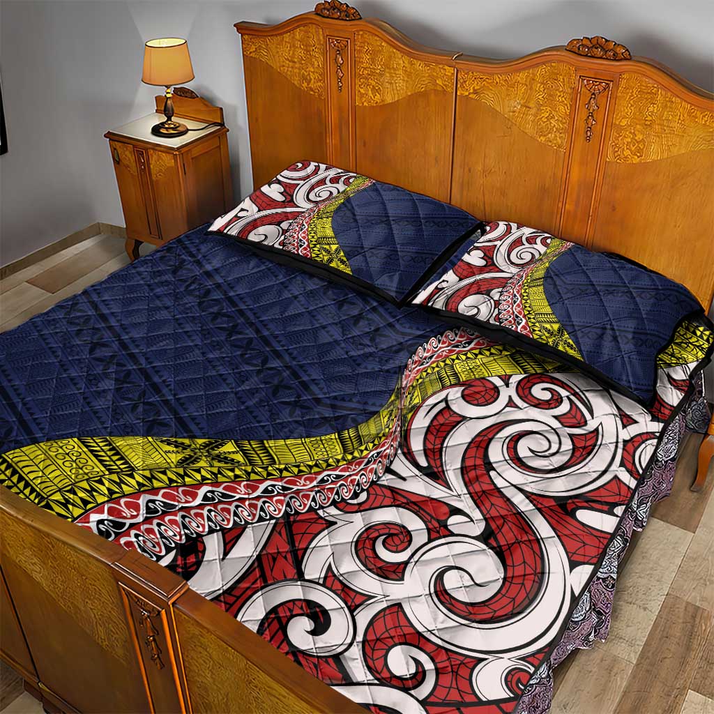 Aotearoa and Niue Quilt Bed Set Hiapo Maori Stylized Koru