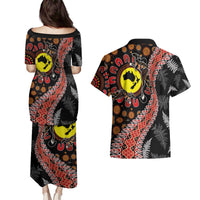 Aotearoa and Australia Couples Matching Puletasi and Hawaiian Shirt Maori Koru Ferns With Aboriginal Kangaroo LT03 - Polynesian Pride