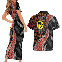 Aotearoa and Australia Couples Matching Short Sleeve Bodycon Dress and Hawaiian Shirt Maori Koru Ferns With Aboriginal Kangaroo LT03 - Polynesian Pride