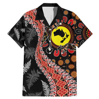 Aotearoa and Australia Family Matching Mermaid Dress and Hawaiian Shirt Maori Koru Ferns With Aboriginal Kangaroo LT03 Dad's Shirt - Short Sleeve Black - Polynesian Pride