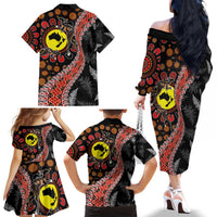 Aotearoa and Australia Family Matching Off The Shoulder Long Sleeve Dress and Hawaiian Shirt Maori Koru Ferns With Aboriginal Kangaroo LT03 - Polynesian Pride