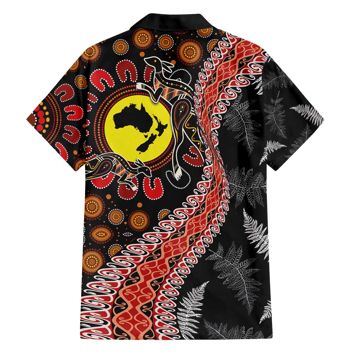 Aotearoa and Australia Family Matching Off The Shoulder Long Sleeve Dress and Hawaiian Shirt Maori Koru Ferns With Aboriginal Kangaroo LT03 - Polynesian Pride