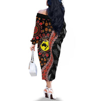Aotearoa and Australia Family Matching Off The Shoulder Long Sleeve Dress and Hawaiian Shirt Maori Koru Ferns With Aboriginal Kangaroo LT03 - Polynesian Pride