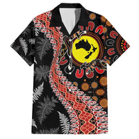Aotearoa and Australia Family Matching Off Shoulder Maxi Dress and Hawaiian Shirt Maori Koru Ferns With Aboriginal Kangaroo LT03 Dad's Shirt - Short Sleeve Black - Polynesian Pride