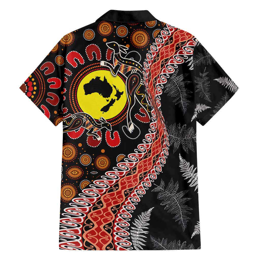 Aotearoa and Australia Family Matching Off Shoulder Maxi Dress and Hawaiian Shirt Maori Koru Ferns With Aboriginal Kangaroo LT03 - Polynesian Pride