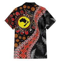 Aotearoa and Australia Family Matching Off Shoulder Short Dress and Hawaiian Shirt Maori Koru Ferns With Aboriginal Kangaroo LT03 - Polynesian Pride