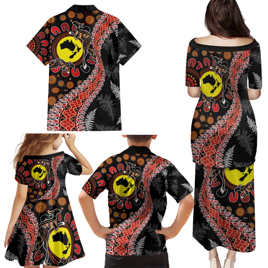 Aotearoa and Australia Family Matching Puletasi and Hawaiian Shirt Maori Koru Ferns With Aboriginal Kangaroo LT03 - Polynesian Pride