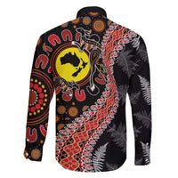 Aotearoa and Australia Family Matching Short Sleeve Bodycon Dress and Hawaiian Shirt Maori Koru Ferns With Aboriginal Kangaroo LT03 - Polynesian Pride