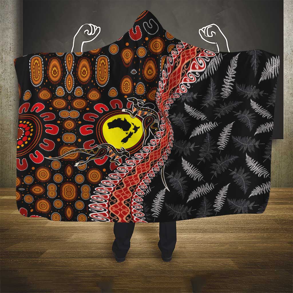 Aotearoa and Australia Hooded Blanket Maori Koru Ferns With Aboriginal Kangaroo LT03 - Polynesian Pride