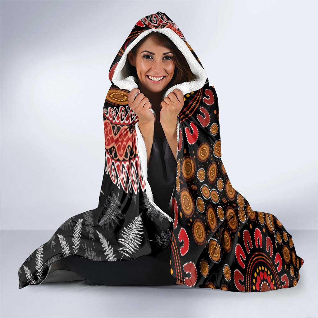 Aotearoa and Australia Hooded Blanket Maori Koru Ferns With Aboriginal Kangaroo LT03 - Polynesian Pride