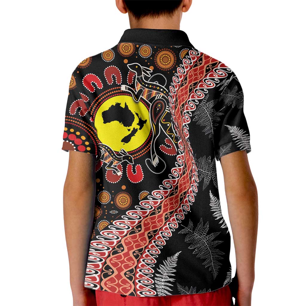 Aotearoa and Australia Kid Polo Shirt Maori Koru Ferns With Aboriginal Kangaroo
