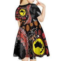 Aotearoa and Australia Kid Short Sleeve Dress Maori Koru Ferns With Aboriginal Kangaroo LT03 - Polynesian Pride