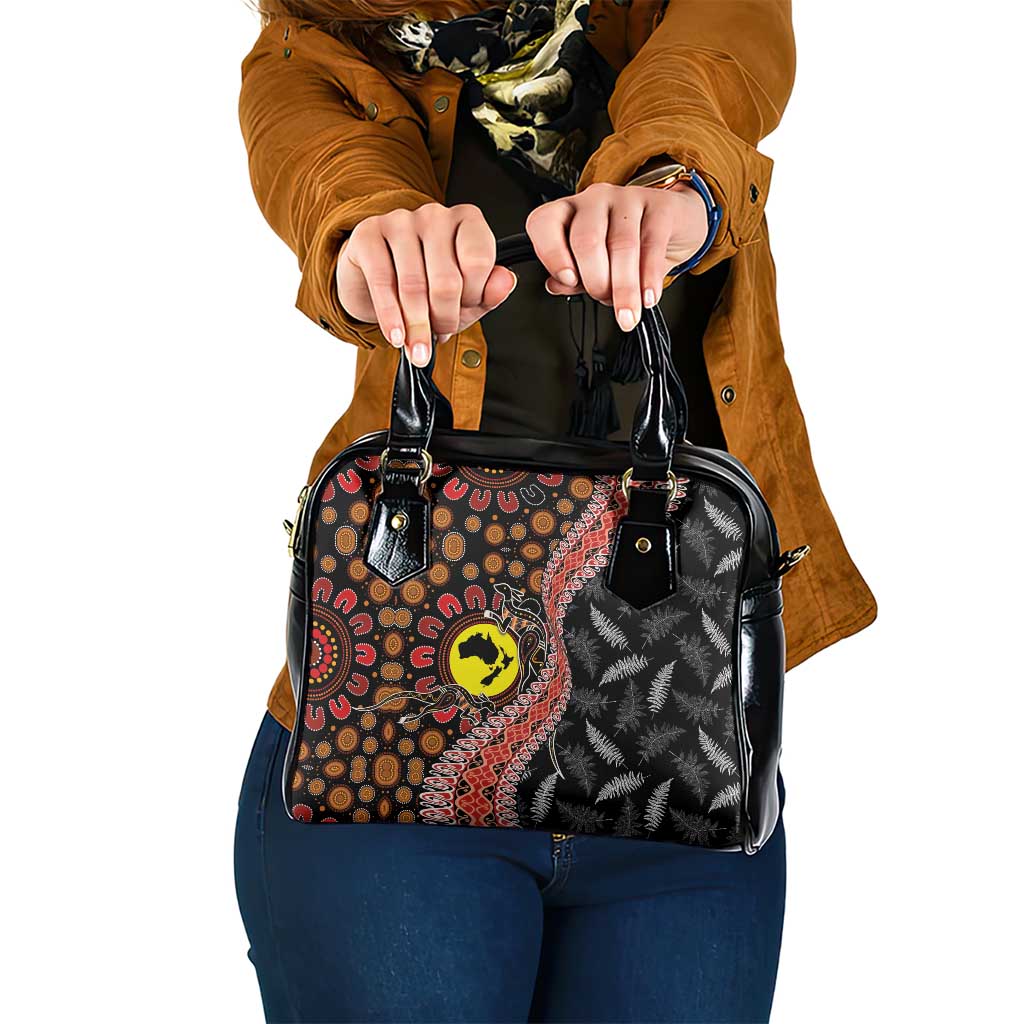 Aotearoa and Australia Shoulder Handbag Maori Koru Ferns With Aboriginal Kangaroo LT03 One Size Black - Polynesian Pride