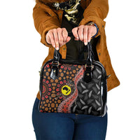Aotearoa and Australia Shoulder Handbag Maori Koru Ferns With Aboriginal Kangaroo LT03 One Size Black - Polynesian Pride
