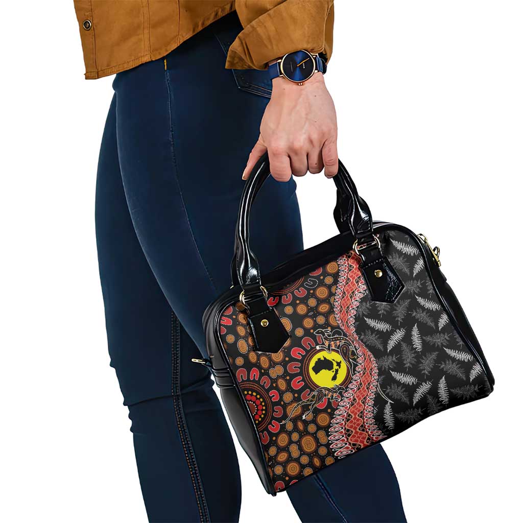 Aotearoa and Australia Shoulder Handbag Maori Koru Ferns With Aboriginal Kangaroo LT03 - Polynesian Pride