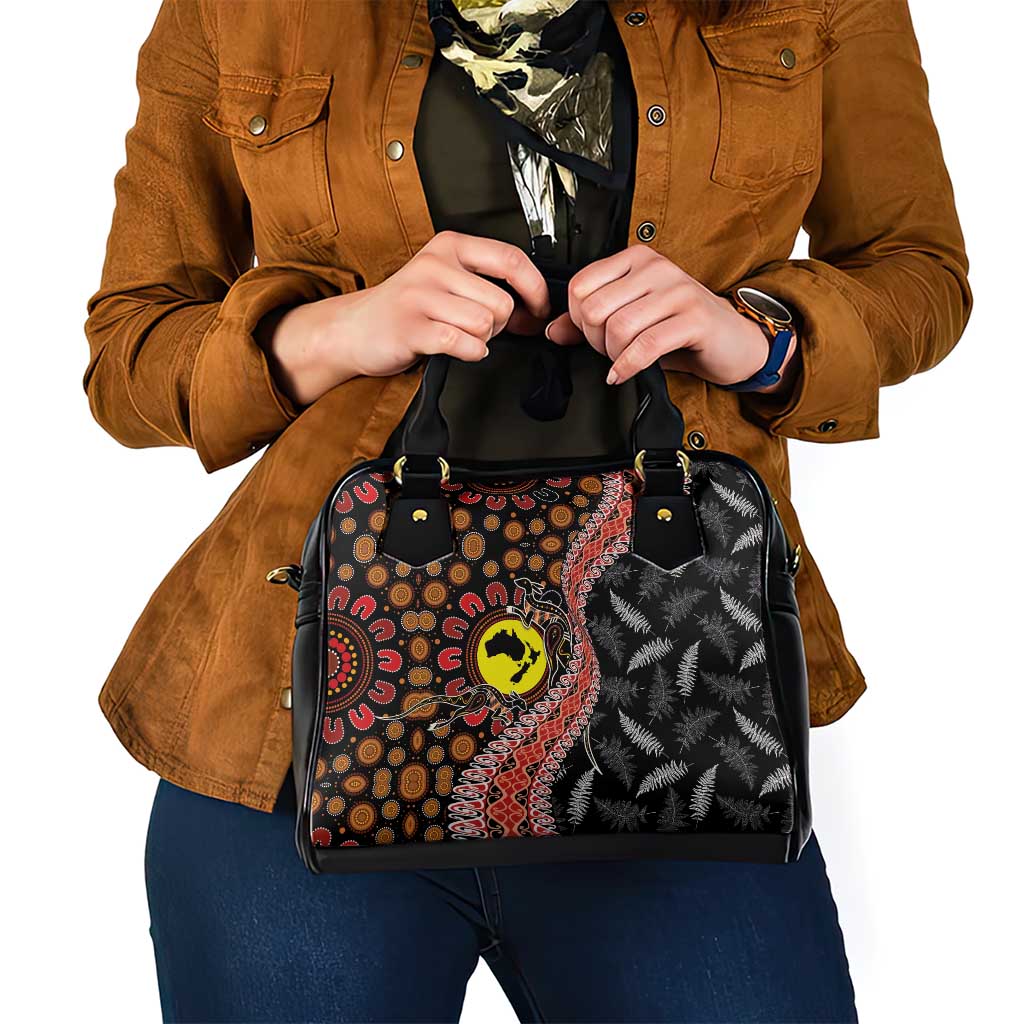 Aotearoa and Australia Shoulder Handbag Maori Koru Ferns With Aboriginal Kangaroo LT03 - Polynesian Pride