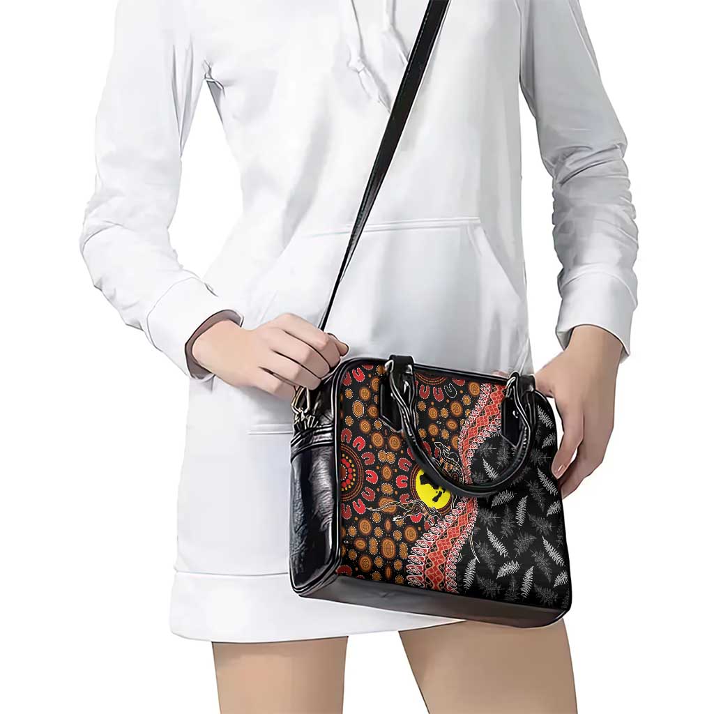 Aotearoa and Australia Shoulder Handbag Maori Koru Ferns With Aboriginal Kangaroo LT03 - Polynesian Pride
