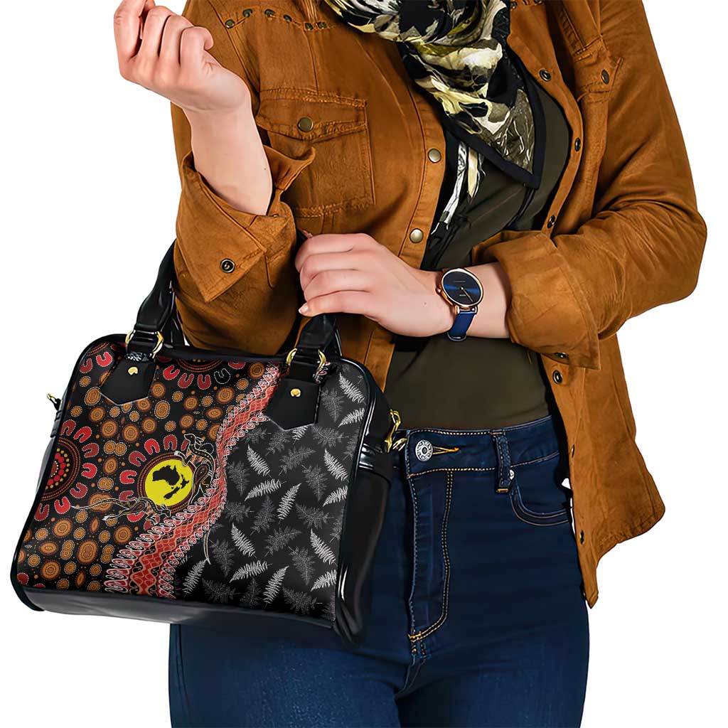 Aotearoa and Australia Shoulder Handbag Maori Koru Ferns With Aboriginal Kangaroo LT03 - Polynesian Pride